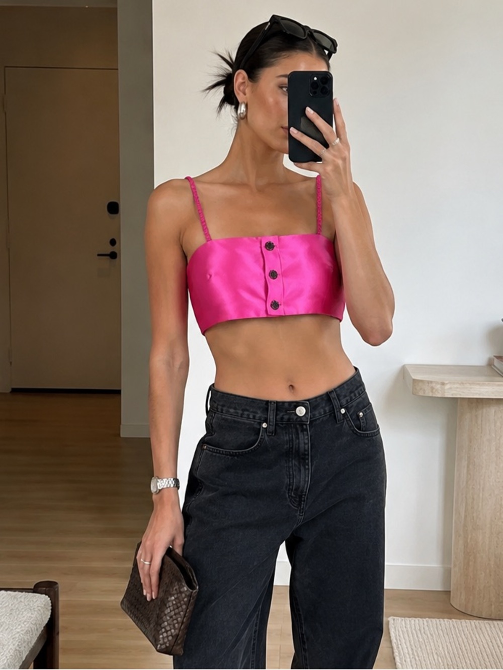 Sandro Alive Hot Pink Satin Crop Top Size 2 / US 6 NWT